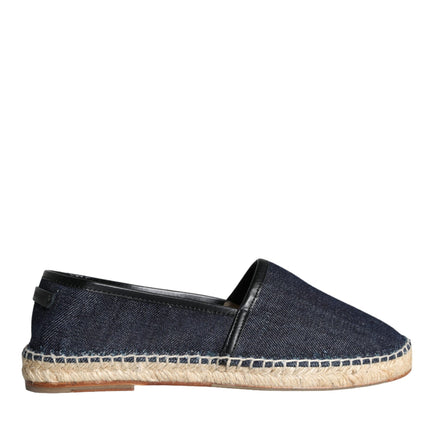 Blue Denim Cotton Leather Espadrilles Shoes