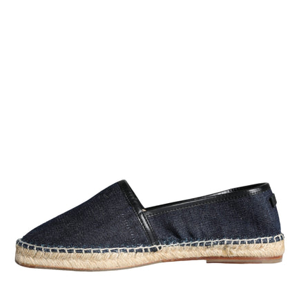 Blue Denim Cotton Leather Espadrilles Shoes