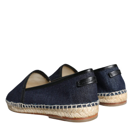 Blue Denim Cotton Leather Espadrilles Shoes