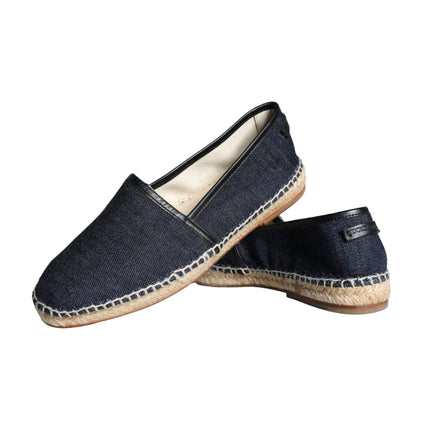 Blue Denim Cotton Leather Espadrilles Shoes