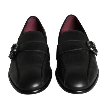 Black Leather Logo Loafers Men Dress Shoes