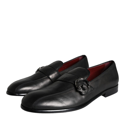 Black Leather Logo Loafers Men Dress Shoes