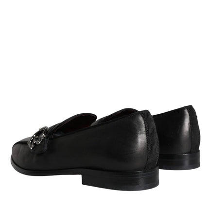 Black Leather Logo Loafers Men Dress Shoes