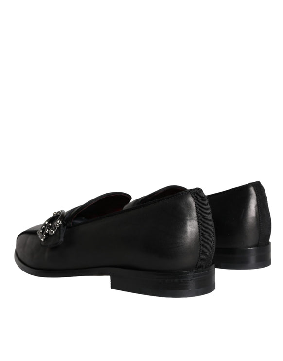 Black Leather Logo Loafers Men Dress Shoes