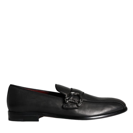 Black Leather Logo Loafers Men Dress Shoes