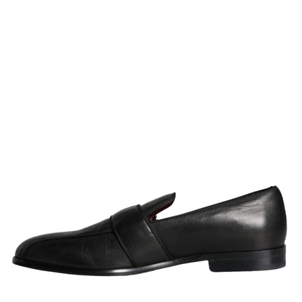 Black Leather Logo Loafers Men Dress Shoes