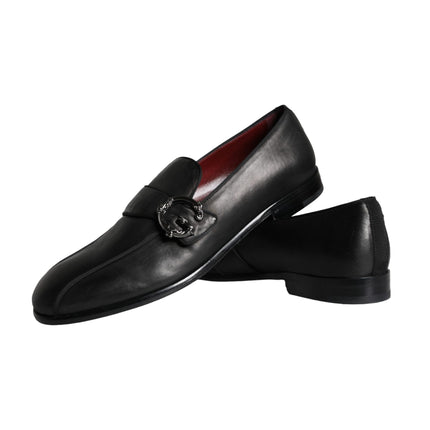 Black Leather Logo Loafers Men Dress Shoes