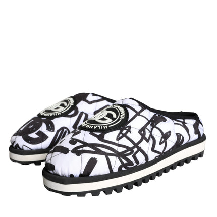 Black White Quilted Logo Sandals Slides Shoes