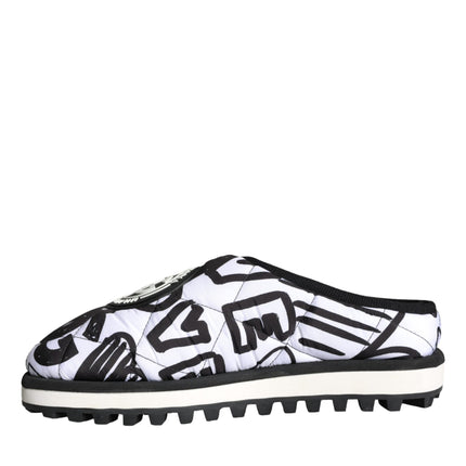 Black White Quilted Logo Sandals Slides Shoes