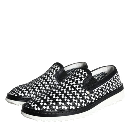 Black White Weaved Slip On Men Loafers Shoes