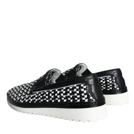 Black White Weaved Slip On Men Loafers Shoes