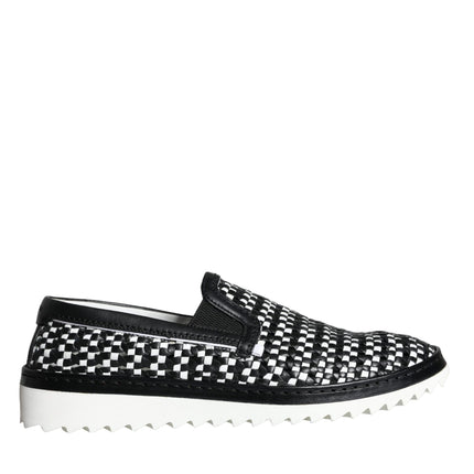 Black White Weaved Slip On Men Loafers Shoes