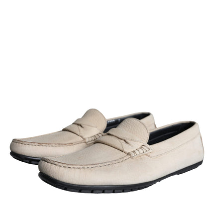 Beige Leather Slip Mocassin Loafers Men Shoes