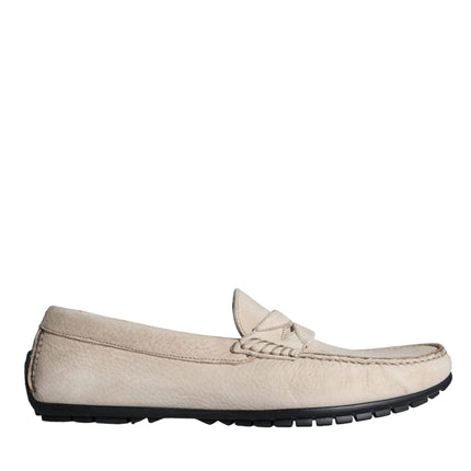 Beige Leather Slip Mocassin Loafers Men Shoes