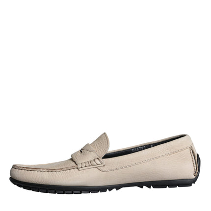 Beige Leather Slip Mocassin Loafers Men Shoes