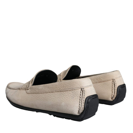 Beige Leather Slip Mocassin Loafers Men Shoes