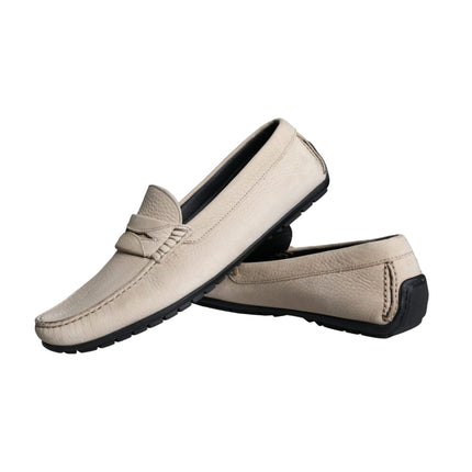 Beige Leather Slip Mocassin Loafers Men Shoes