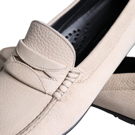 Beige Leather Slip Mocassin Loafers Men Shoes