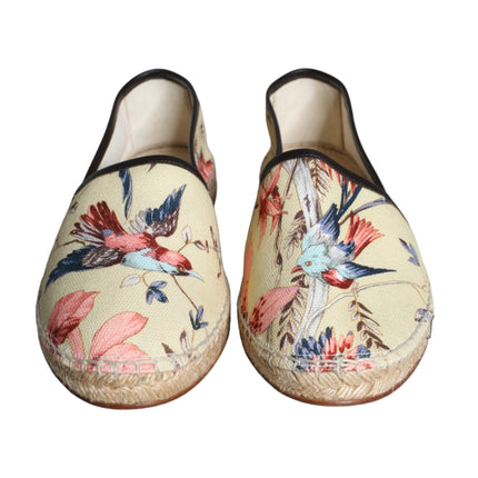 Beige Floral Canvas Espadrilles Slip On Shoes