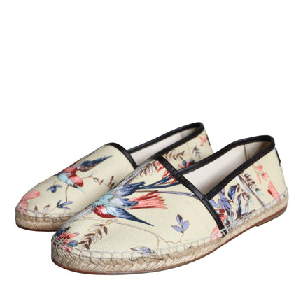 Beige Floral Canvas Espadrilles Slip On Shoes