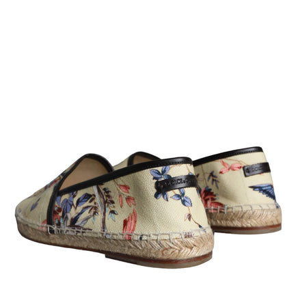 Beige Floral Canvas Espadrilles Slip On Shoes