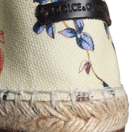 Beige Floral Canvas Espadrilles Slip On Shoes