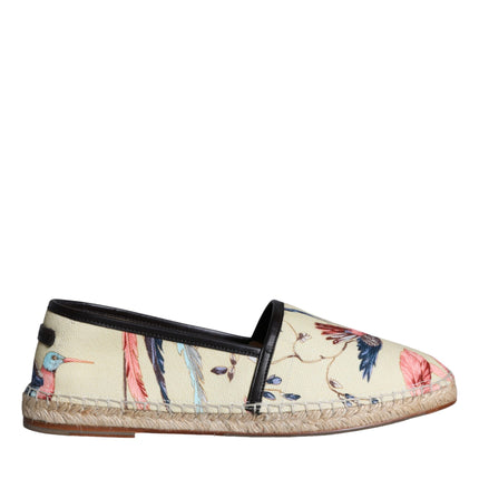 Beige Floral Canvas Espadrilles Slip On Shoes