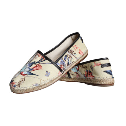 Beige Floral Canvas Espadrilles Slip On Shoes