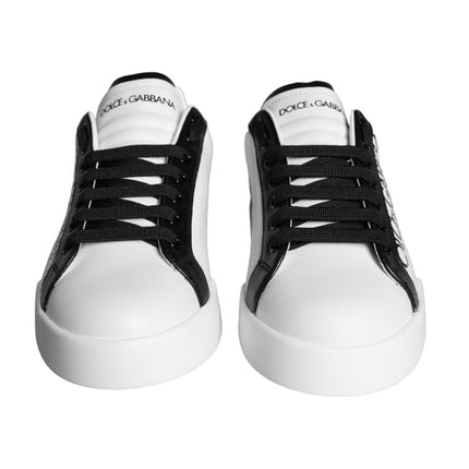 White Black Leather Crown Milano Sneakers Shoes