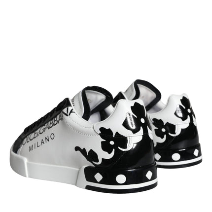 White Black Leather Crown Milano Sneakers Shoes