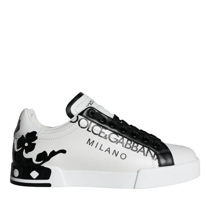 White Black Leather Crown Milano Sneakers Shoes