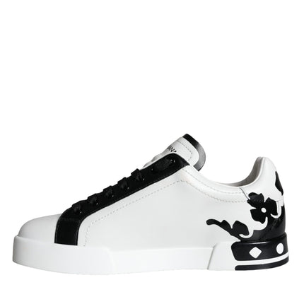 White Black Leather Crown Milano Sneakers Shoes