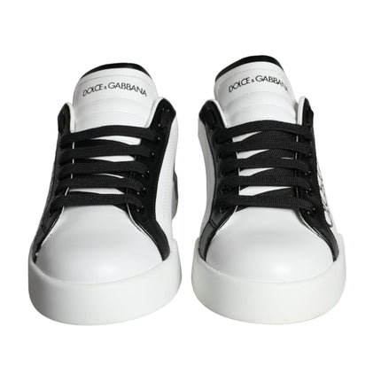 White Black Leather Crown Milano Sneakers Shoes