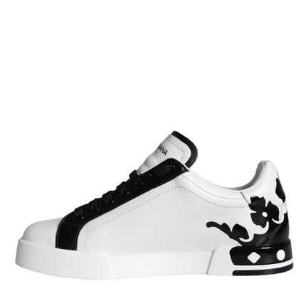 White Black Leather Crown Milano Sneakers Shoes