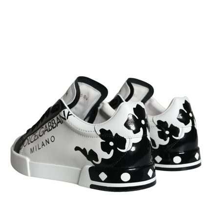 White Black Leather Crown Milano Sneakers Shoes