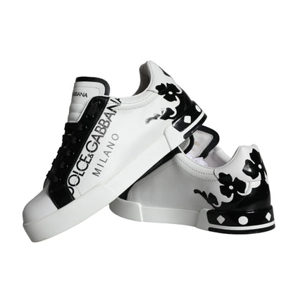 White Black Leather Crown Milano Sneakers Shoes