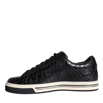 Black Leather Men Low Top Sneakers Shoes