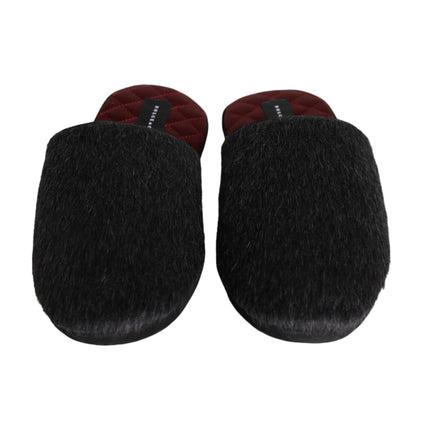 Black Faux Fur Slides Slippers Slip On Shoes