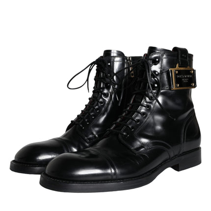 Black Logo Lace Up Mid Calf Men Boots Shoes