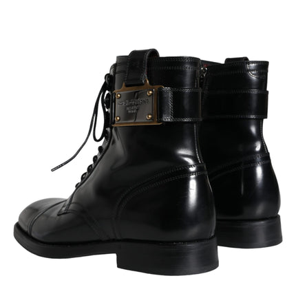 Black Logo Lace Up Mid Calf Men Boots Shoes