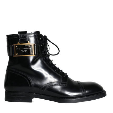 Black Logo Lace Up Mid Calf Men Boots Shoes