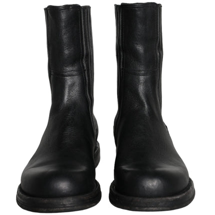 Black Horse Leather Mid Calf Boots Men Shoes