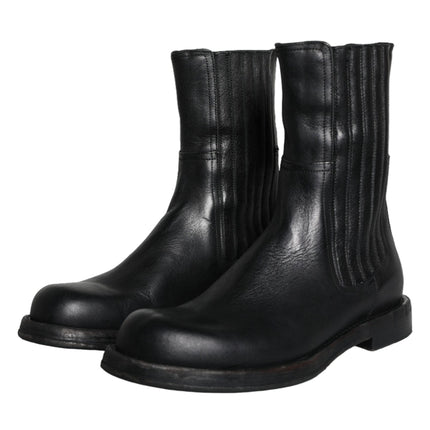 Black Horse Leather Mid Calf Boots Men Shoes