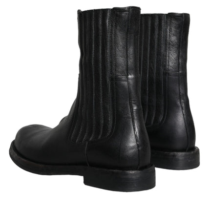 Black Horse Leather Mid Calf Boots Men Shoes