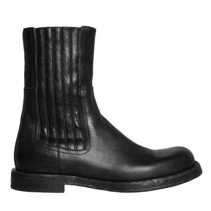 Black Horse Leather Mid Calf Boots Men Shoes