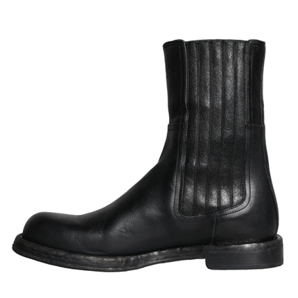 Black Horse Leather Mid Calf Boots Men Shoes