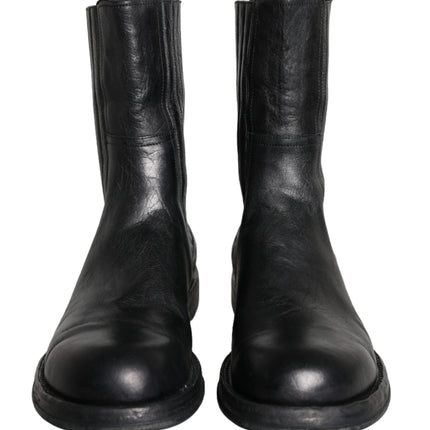 Black Horse Leather Mid Calf Boots Men Shoes