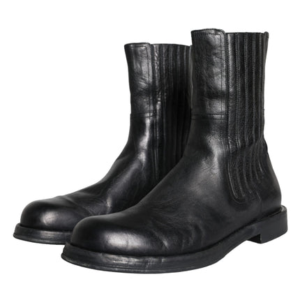 Black Horse Leather Mid Calf Boots Men Shoes