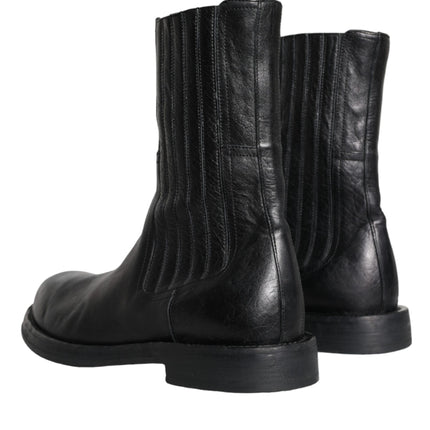 Black Horse Leather Mid Calf Boots Men Shoes