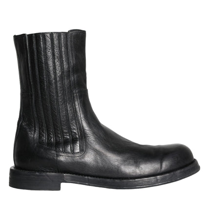 Black Horse Leather Mid Calf Boots Men Shoes